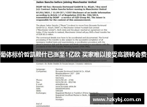 葡体标价哲凯赖什已涨至1亿欧 买家难以接受高额转会费
